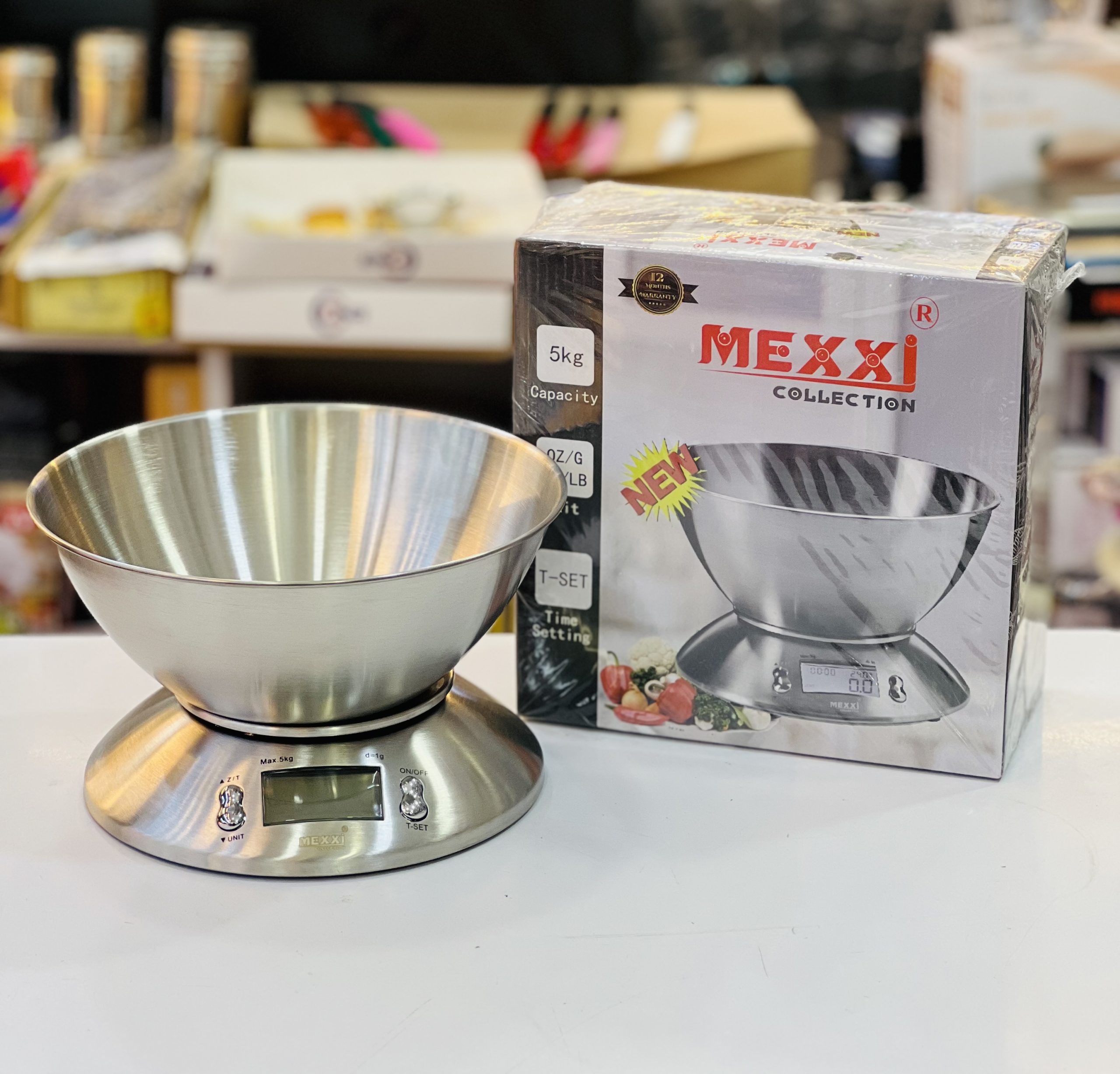 ترازوی آشپزخانه دیجیتال مکسی (MEXXI) مدل کاسه‌دار – تمام استیل ۵ کیلوگرمی